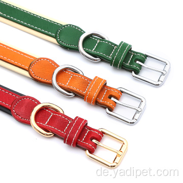 OEM-Luxus-Leder-Soft-Touch-Halsbänder Luxus-Echtleder gepolstertes rosa Marineblaugrün-Orange-Hundehalsband